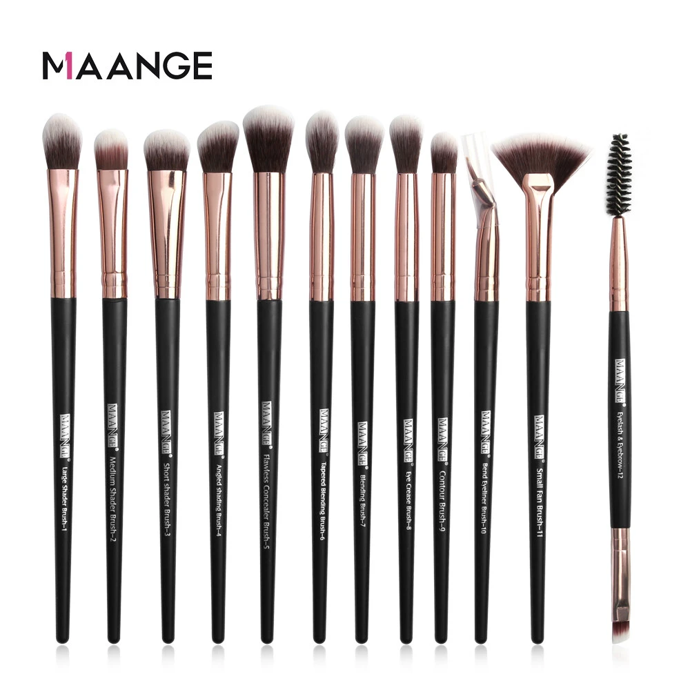Maange 12pcs Mix Makeup Brush Set Black