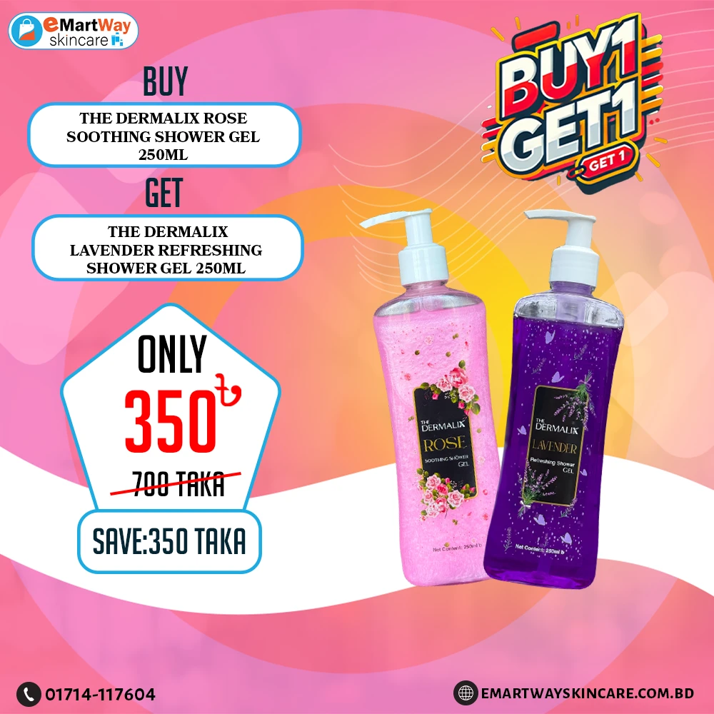 Buy 1 The Dermalix Rose Soothing Shower Gel 250ml  & Get 1  Free The Dermalix Lavender Refreshing Shower Gel 250ml
