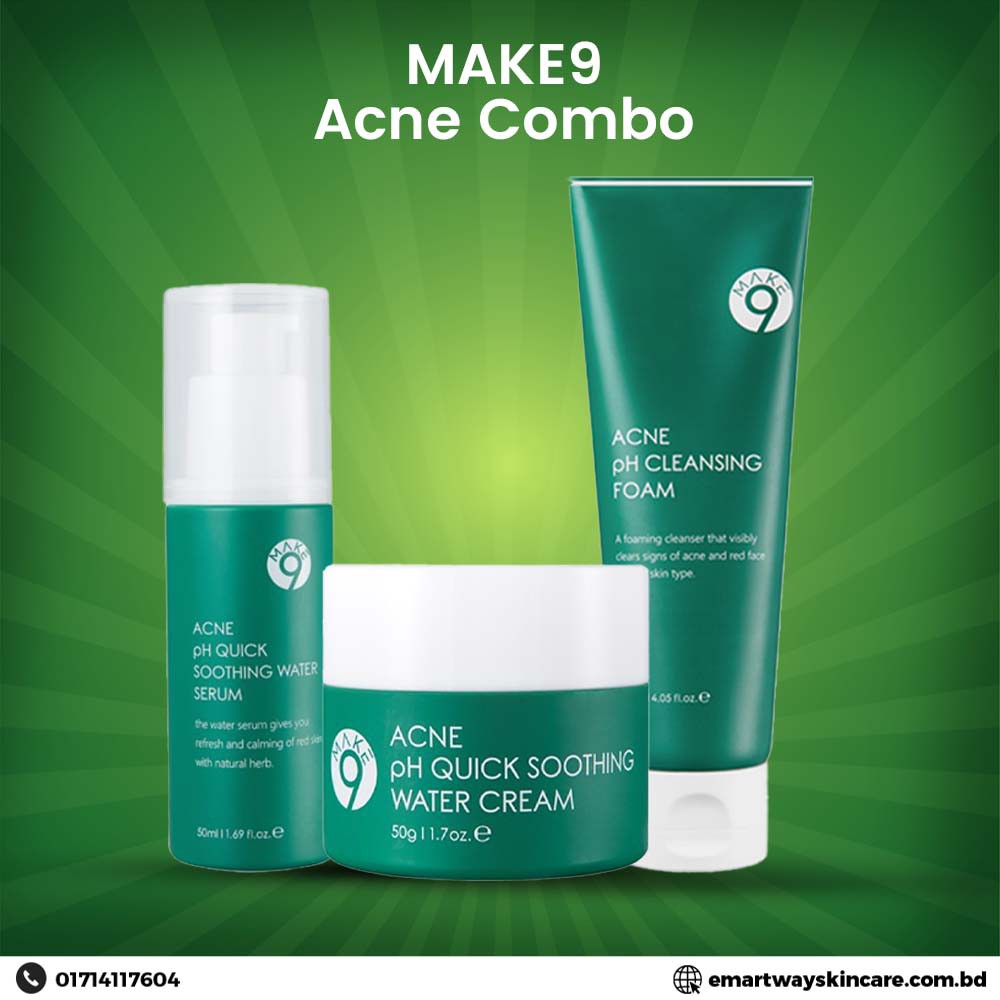 MAKE9 ACNE Combo ( MAKE9 Acne Quick Soothing Water Cream 50g + MAKE9 Acne Quick Soothing Water Serum 50ml + MAKE9 Acne Cleansing Foam 120ml)
