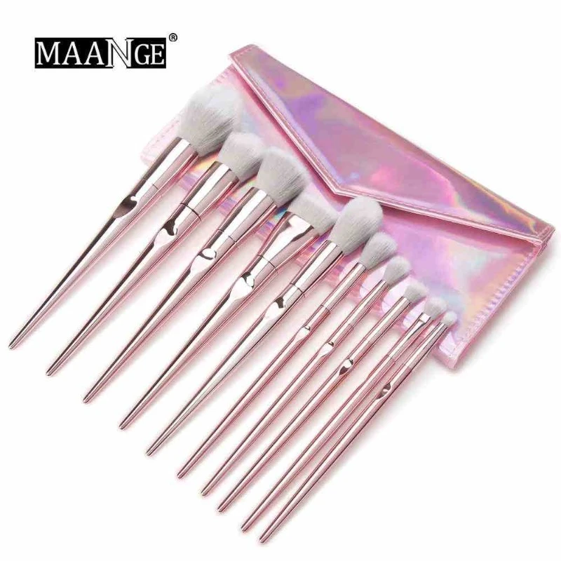 Maange 10pcs Brush Set With Bag (Pink)
