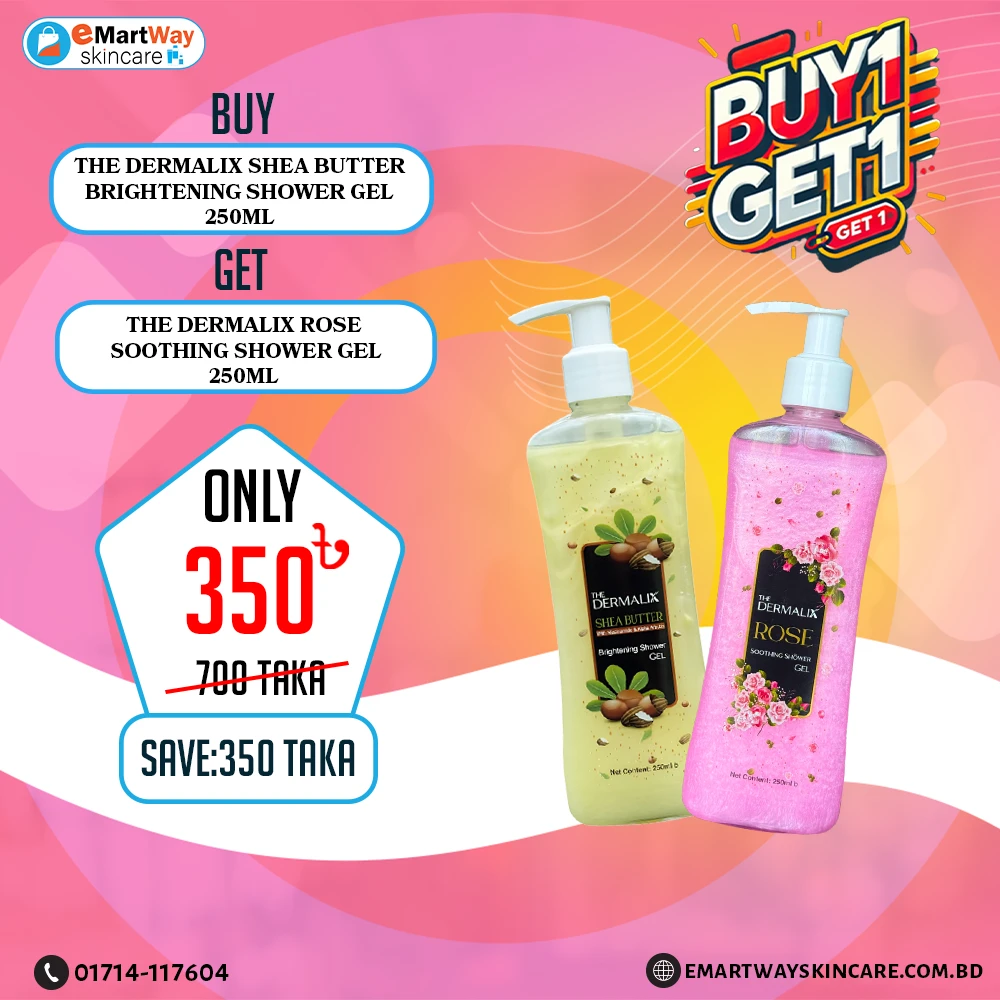 Buy 1 The Dermalix Shea Butter Brightening Shower Gel 250ml & Get 1 The Dermalix Rose Soothing Shower Gel 250ml Free