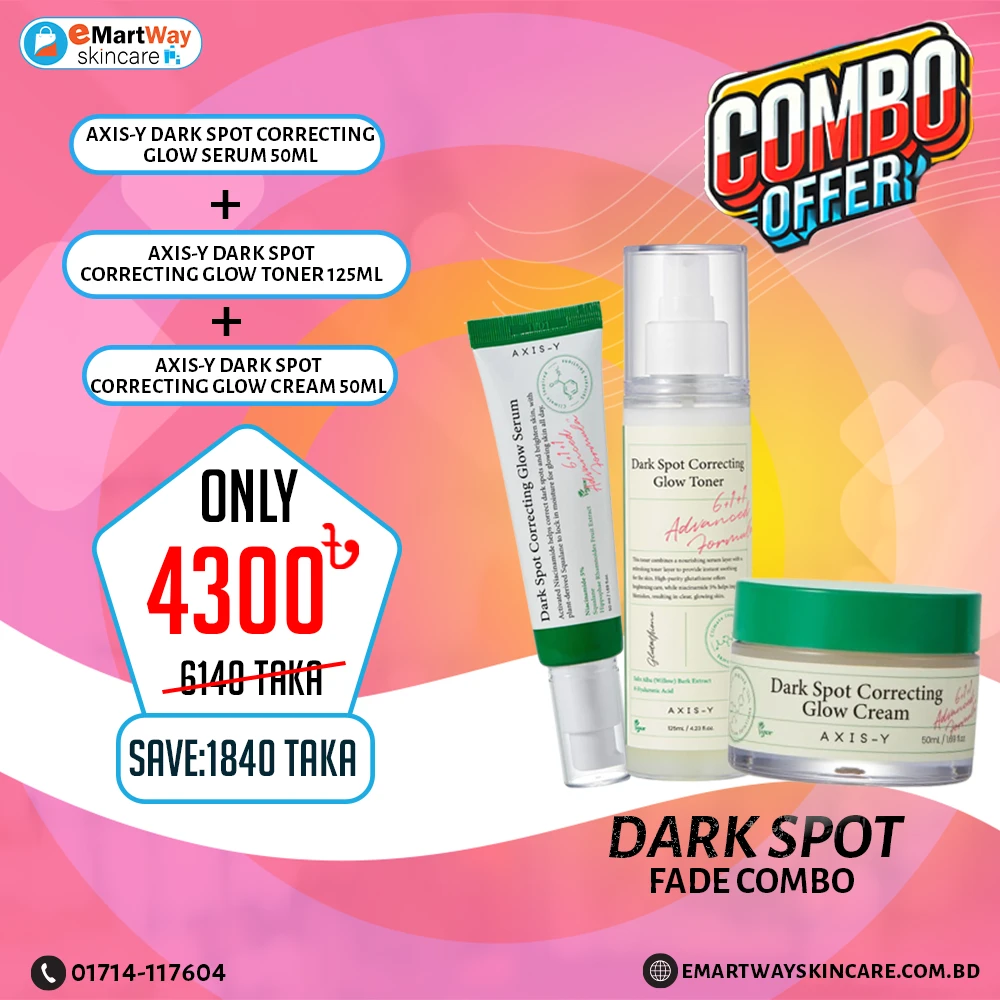 Combo (Axis-Y Dark Spot Correcting Glow Cream 50ml + AXIS-Y Dark Spot Correcting Glow Serum 50ml + AXIS-Y Dark Spot Correcting Glow Toner 125ml)