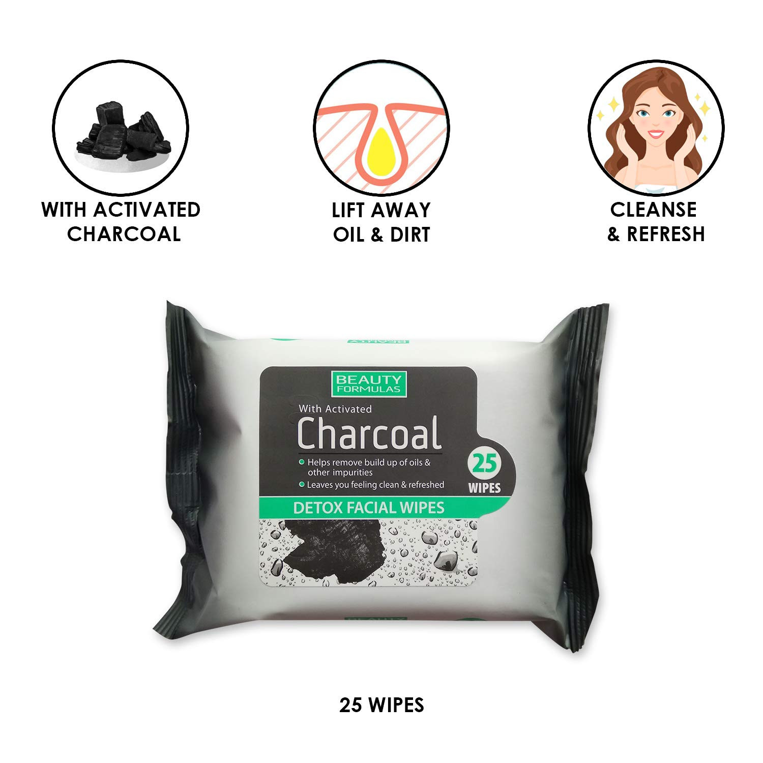 Beauty Formulas Charcoal Detox Facial 25 Wipes