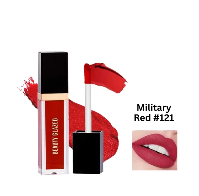 Beauty Glazed Matte Liquid Lipstick (121- Military Red) 2.8g